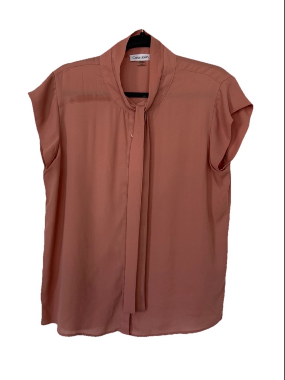 Calvin Klein Dusty Rose Tie-Neck Sleeveless Blouse L